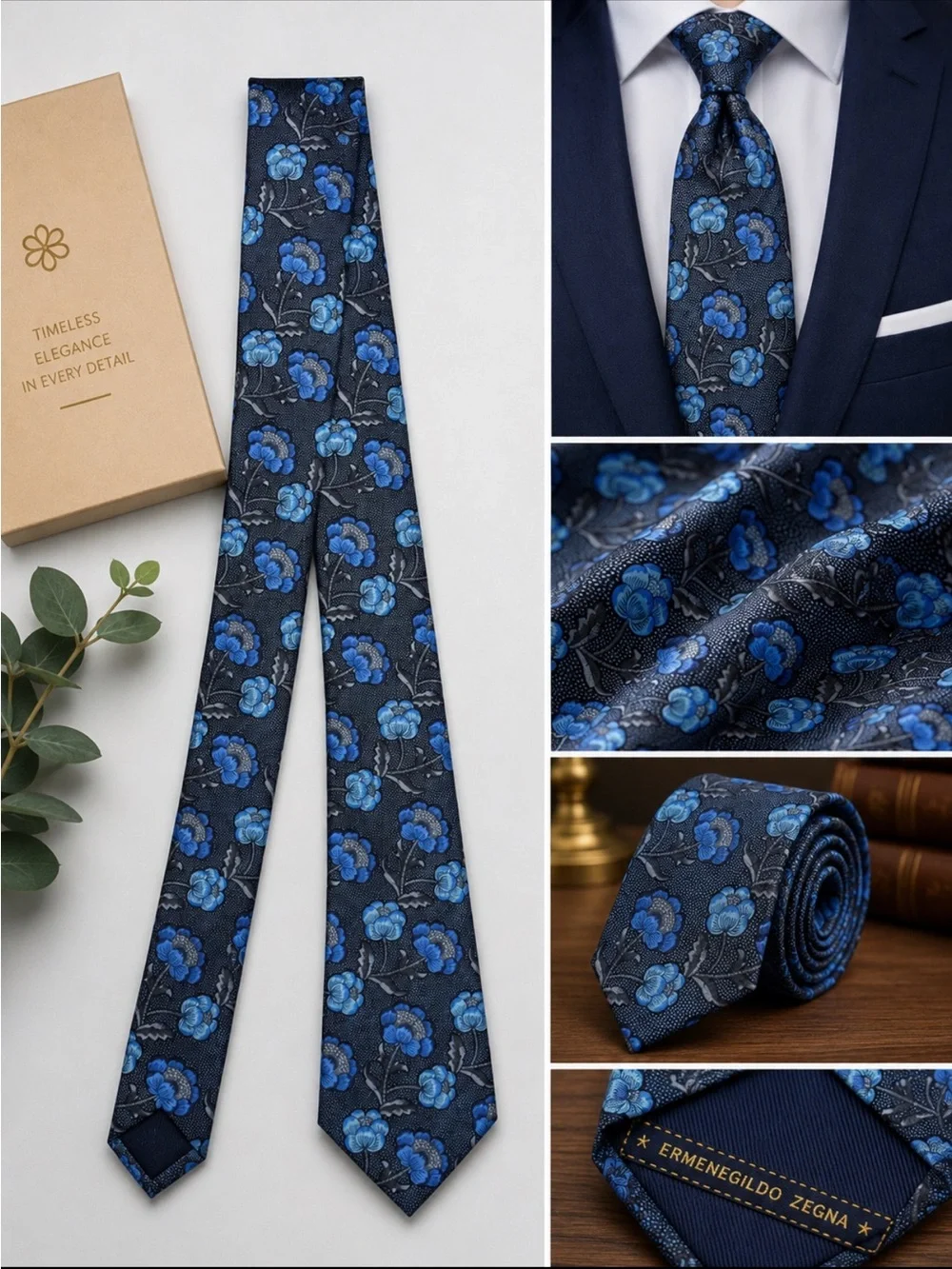 🔥ZEGNA NEW Ermenegildo Zegna Navy  Floral Silk Tie STUNNING! Italy Price Firm!